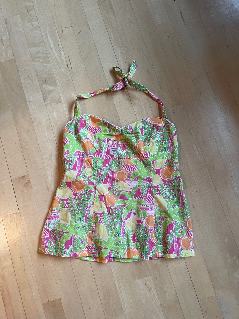 Vintage Lilly Pulitzer Pink, Green & Orange Tropical Halter